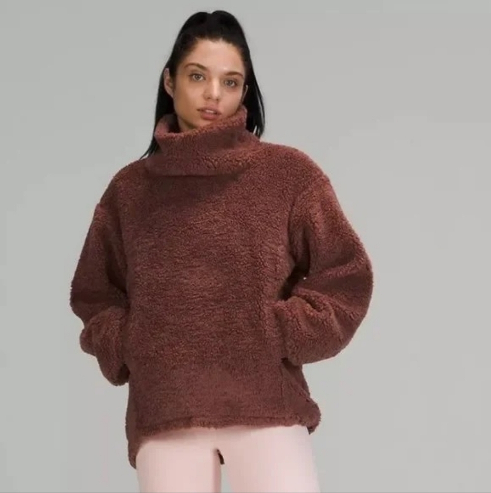 Lululemon Warmth Restore Sherpa Long Pullover Funnel Neck Sweater Smokey Topaz 6